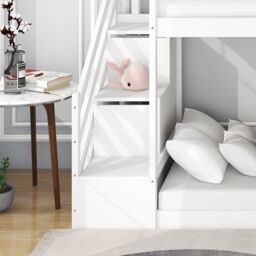 Matteo Bunk Bed With Stairs & Slide, Solid Pine Wood Frame, Children Bed With 2 Drawers In The Steps in White - Size: Double - thumbnail 3