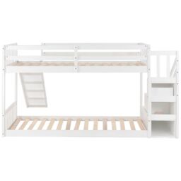 Matteo Bunk Bed With Stairs & Slide, Solid Pine Wood Frame, Children Bed With 2 Drawers In The Steps in White - Size: Double - thumbnail 8