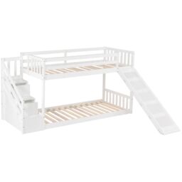 Matteo Bunk Bed With Stairs & Slide, Solid Pine Wood Frame, Children Bed With 2 Drawers In The Steps in White - Size: Double - thumbnail 7