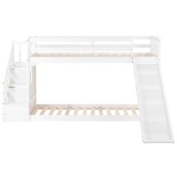 Matteo Bunk Bed With Stairs & Slide, Solid Pine Wood Frame, Children Bed With 2 Drawers In The Steps in White - Size: Double - thumbnail 6