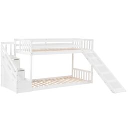 Matteo Bunk Bed With Stairs & Slide, Solid Pine Wood Frame, Children Bed With 2 Drawers In The Steps in White - Size: Double - thumbnail 5