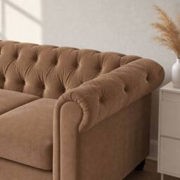 Sofaya Hampton 4 Seater L Shape Chesterfield Sofa Velvet Left Hand Chaise in Brown - Size: 4 Person - thumbnail 5