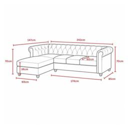 Sofaya Hampton 4 Seater L Shape Chesterfield Sofa Velvet Left Hand Chaise in Brown - Size: 4 Person - thumbnail 6