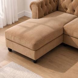 Sofaya Hampton 4 Seater L Shape Chesterfield Sofa Velvet Left Hand Chaise in Brown - Size: 4 Person - thumbnail 3