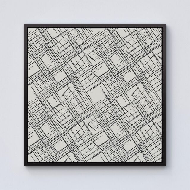 Warren Reed - Designer Monochrome Distressted Pattern Framed Canvas in Black - Size: w40 inch x h40 inch - image 1