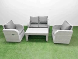Fimous Light Grey PE Wicker Rattan Garden Furniture Set Sofa Set Reclining Adjustable Chair Oblong Coffee Table 4 Seater - thumbnail 1