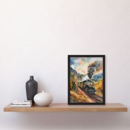 "Artery8 Locomotive Train Passing Through Autumn Forest Framed Art Print - Size: W12"" x H16""" - thumbnail 4