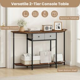 Gymax 130 CM Console Table 2-Tier Entryway Table with 2 Drawers-Brown in Brown - thumbnail 9