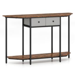Gymax 130 CM Console Table 2-Tier Entryway Table with 2 Drawers-Brown in Brown - thumbnail 1