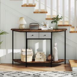 Gymax 130 CM Console Table 2-Tier Entryway Table with 2 Drawers-Brown in Brown - thumbnail 3
