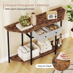 Gymax 130 CM Console Table 2-Tier Entryway Table with 2 Drawers-Brown in Brown - thumbnail 4