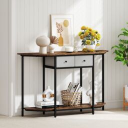 Gymax 130 CM Console Table 2-Tier Entryway Table with 2 Drawers-Brown in Brown - thumbnail 7