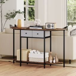Gymax 130 CM Console Table 2-Tier Entryway Table with 2 Drawers-Brown in Brown - thumbnail 8