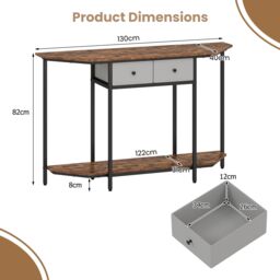 Gymax 130 CM Console Table 2-Tier Entryway Table with 2 Drawers-Brown in Brown - thumbnail 2