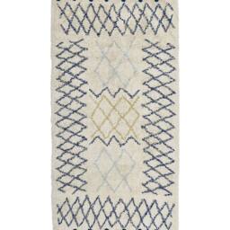 Wyld and Coco Beige Cotton Rug Hand Tufted Geometric Design Cobalt Blue Tassels - Size: 80 cm x 150 cm - thumbnail 2