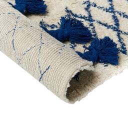 Wyld and Coco Beige Cotton Rug Hand Tufted Geometric Design Cobalt Blue Tassels - Size: 80 cm x 150 cm - thumbnail 5