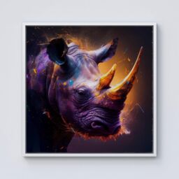 "Warren Reed - Designer Golden Rhino Face Splashart Framed Canvas in Off-White - Size: W30"" x H30""" - thumbnail 1