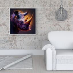"Warren Reed - Designer Golden Rhino Face Splashart Framed Canvas in Off-White - Size: W30"" x H30""" - thumbnail 2