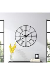H&O Direct 60CM Dia Vintage Metal Skeleton Roman Numeral Clock in Dark Grey - thumbnail 2