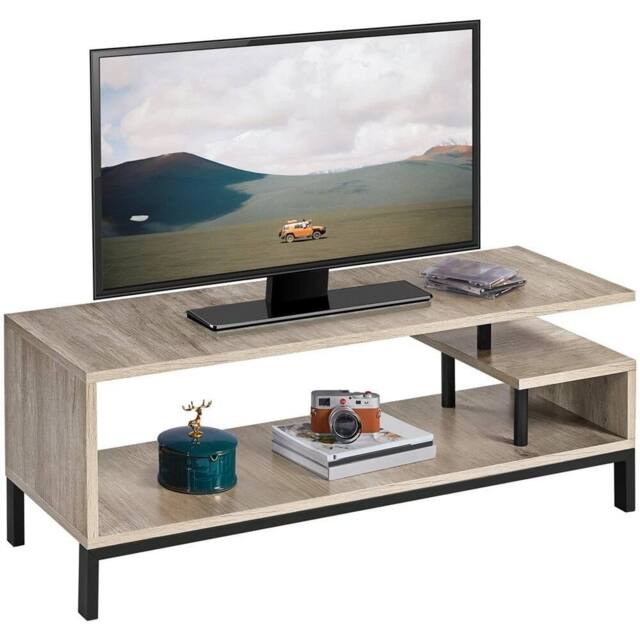 KORVIXA Grey Wood TV Stand Cabinet with Shelf - Size: 100 cm - image 1