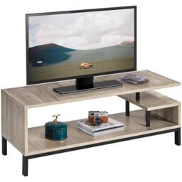 KORVIXA Grey Wood TV Stand Cabinet with Shelf - Size: 100 cm - thumbnail 1