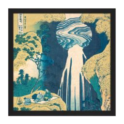 "Artery8 Wall Art Print Hokusai Amida Falls Kisokaido Road Japan Waterfall Painting Square Framed Picture 16X16 Inch in Black - Size: W16"" x H16""" - thumbnail 1