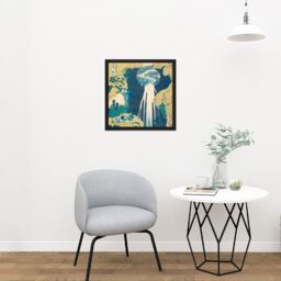 "Artery8 Wall Art Print Hokusai Amida Falls Kisokaido Road Japan Waterfall Painting Square Framed Picture 16X16 Inch in Black - Size: W16"" x H16""" - thumbnail 2