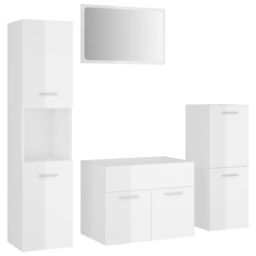 Bathroom Furniture Set High Gloss White Engineered Wood - thumbnail 3