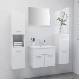 Bathroom Furniture Set High Gloss White Engineered Wood - thumbnail 1