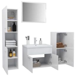 Bathroom Furniture Set High Gloss White Engineered Wood - thumbnail 4