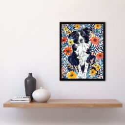 Artery8 Border Collie Flower Field Dog Lover Watercolour Framed Wall Art - Size: A4 - thumbnail 4