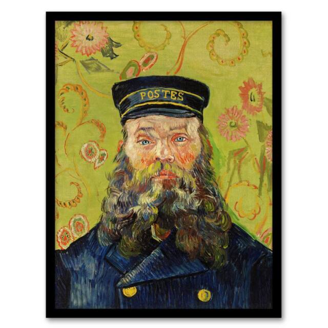 Artery8 The Postman Joseph Roulin Van Gogh Vintage Framed Wall Art Print in Green - Size: A4 - image 1