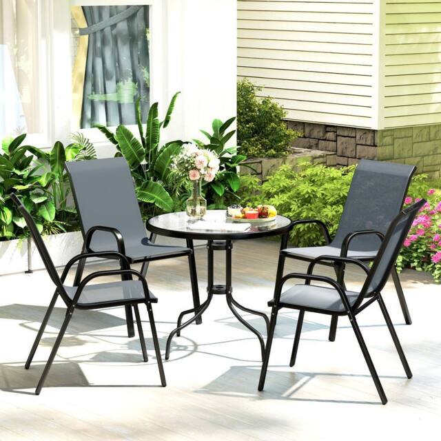 OUTSUNNY 5 PCs Garden Furniture Set, Round Table & Stackable Chairs, Grey in Dark Grey - image 1