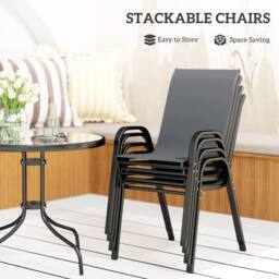 OUTSUNNY 5 PCs Garden Furniture Set, Round Table & Stackable Chairs, Grey in Dark Grey - thumbnail 4