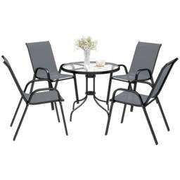 OUTSUNNY 5 PCs Garden Furniture Set, Round Table & Stackable Chairs, Grey in Dark Grey - thumbnail 2