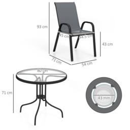 OUTSUNNY 5 PCs Garden Furniture Set, Round Table & Stackable Chairs, Grey in Dark Grey - thumbnail 3
