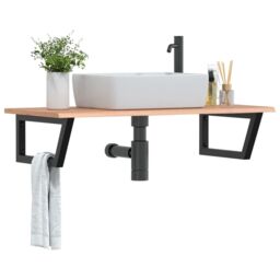 Berkfield Home Basin Shelf Wall Mounted Steel & Solid Wood Oak in Brown