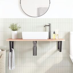 Berkfield Home Basin Shelf Wall Mounted Steel & Solid Wood Oak in Brown - thumbnail 3