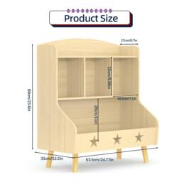 Huhote Wood Kids Bookcase with 3 Compartments Toy Storage Bookshelf Kids Room in Light Oak - thumbnail 5