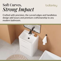 Balterley Bathroom Floor 2 Drawer Vanity & Polymarble Basin, Satin White, 600mm in White - thumbnail 6