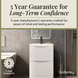 Balterley Bathroom Floor 2 Drawer Vanity & Polymarble Basin, Satin White, 600mm in White - thumbnail 4