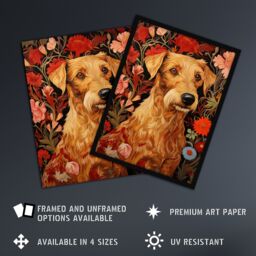 Artery8 Bright & Bold Flowers Golden Terrier Dog On Elegant Floral Backdrop William Morris Style Pattern Artwork Unframed Wall Art Print Poster Home - thumbnail 2