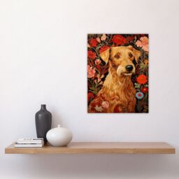 Artery8 Bright & Bold Flowers Golden Terrier Dog On Elegant Floral Backdrop William Morris Style Pattern Artwork Unframed Wall Art Print Poster Home - thumbnail 4