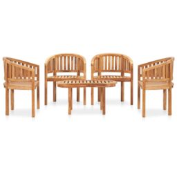 Berkfield Home 5 Piece Banana Garden Lounge Set Solid Teak Wood in Brown - thumbnail 2