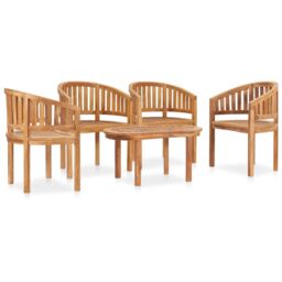 Berkfield Home 5 Piece Banana Garden Lounge Set Solid Teak Wood in Brown - thumbnail 3