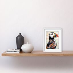"Artery8 Wall Art Print Multicolour Pattern Feather Puffin Bird Folk Artwork Framed 9X7 Inch in White - Size: W7"" x H9""" - thumbnail 2
