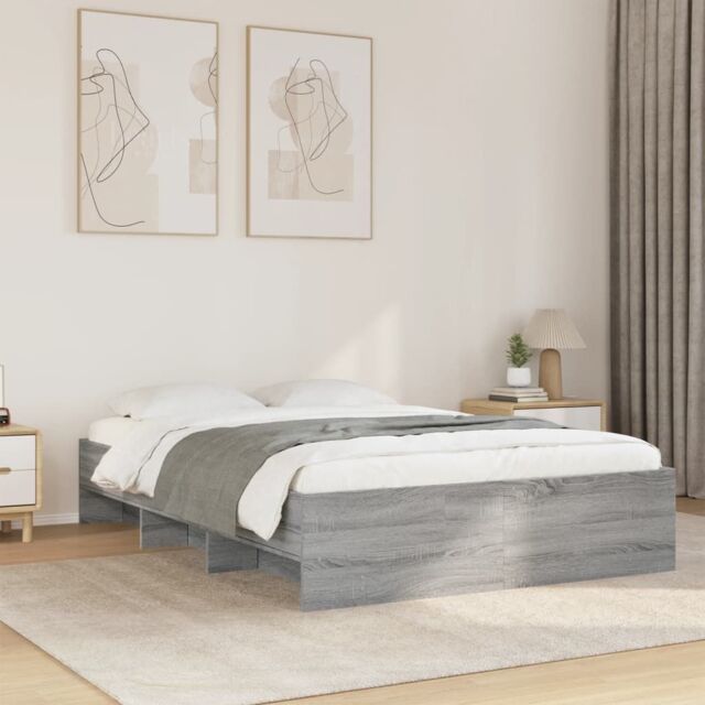 Berkfield Home Bed Frame without Mattress Grey Sonoma 135x190 cm Double Engineered Wood - image 1
