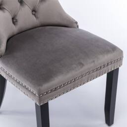 Modern Home Touch Romsey Set of 4 Velvet Upholstered Dining Chairs with Oak Legs & Knocker Ring Back in Grey - Size: 4 Pack - thumbnail 7