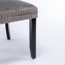 Modern Home Touch Romsey Set of 4 Velvet Upholstered Dining Chairs with Oak Legs & Knocker Ring Back in Grey - Size: 4 Pack - thumbnail 8