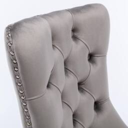Modern Home Touch Romsey Set of 4 Velvet Upholstered Dining Chairs with Oak Legs & Knocker Ring Back in Grey - Size: 4 Pack - thumbnail 6
